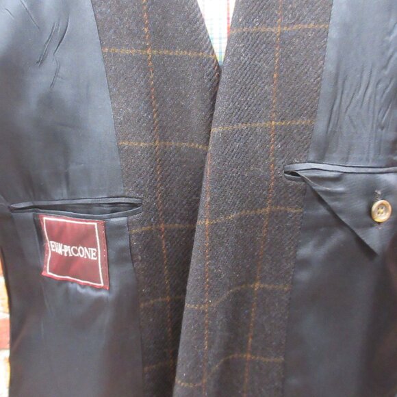 44 R- EVAN-PICONE 100% WOOL SPORT COAT BLACK & BROWN WINDOW PANE - Picture 5 of 6